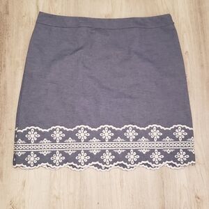 Talbots Skirt 14 Chambray Blue Eyelet Lace Floral Scalloped Straight Pencil